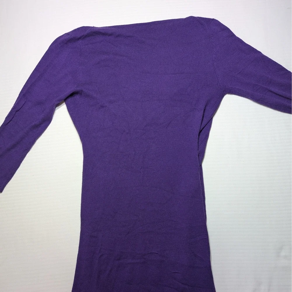 Velvet by Graham Spencer M Purple V-Neck Knit Bodycon‎ Side Ruched Dress Mid
